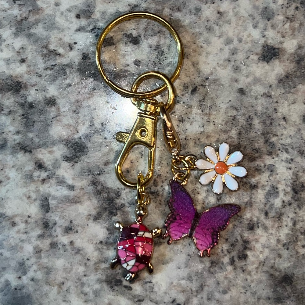 BRAND NEW Dark Purple & Pink Turtle Butterfly Keychain